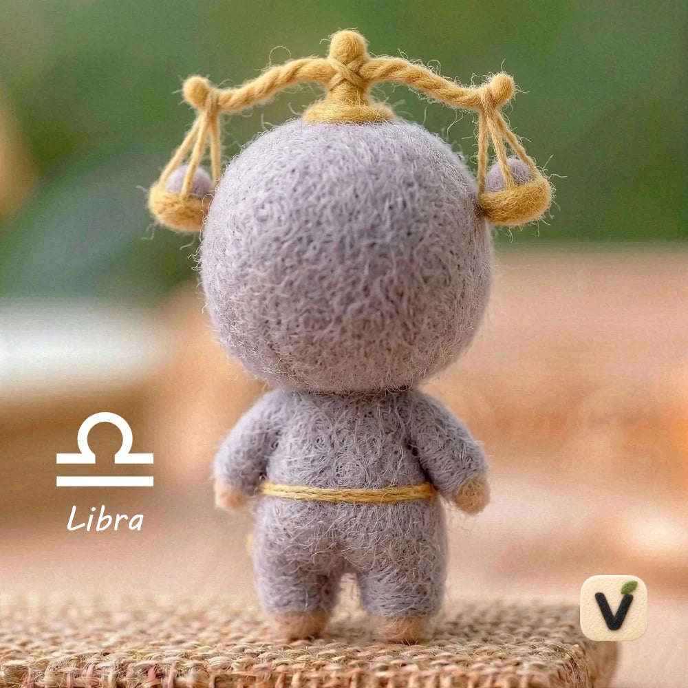 Handmade Wool Felt Libra Ecliptic Zodiac Doll with Balance Scale Hood Onesie – Cute Astrology Desktop Ornament