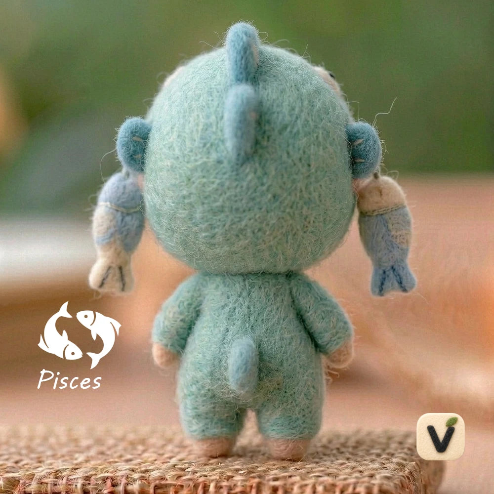 Handmade Wool Felt Pisces Ecliptic Zodiac Doll with Fish-shaped Hood Onesie – Cute Astrology Desktop Ornament