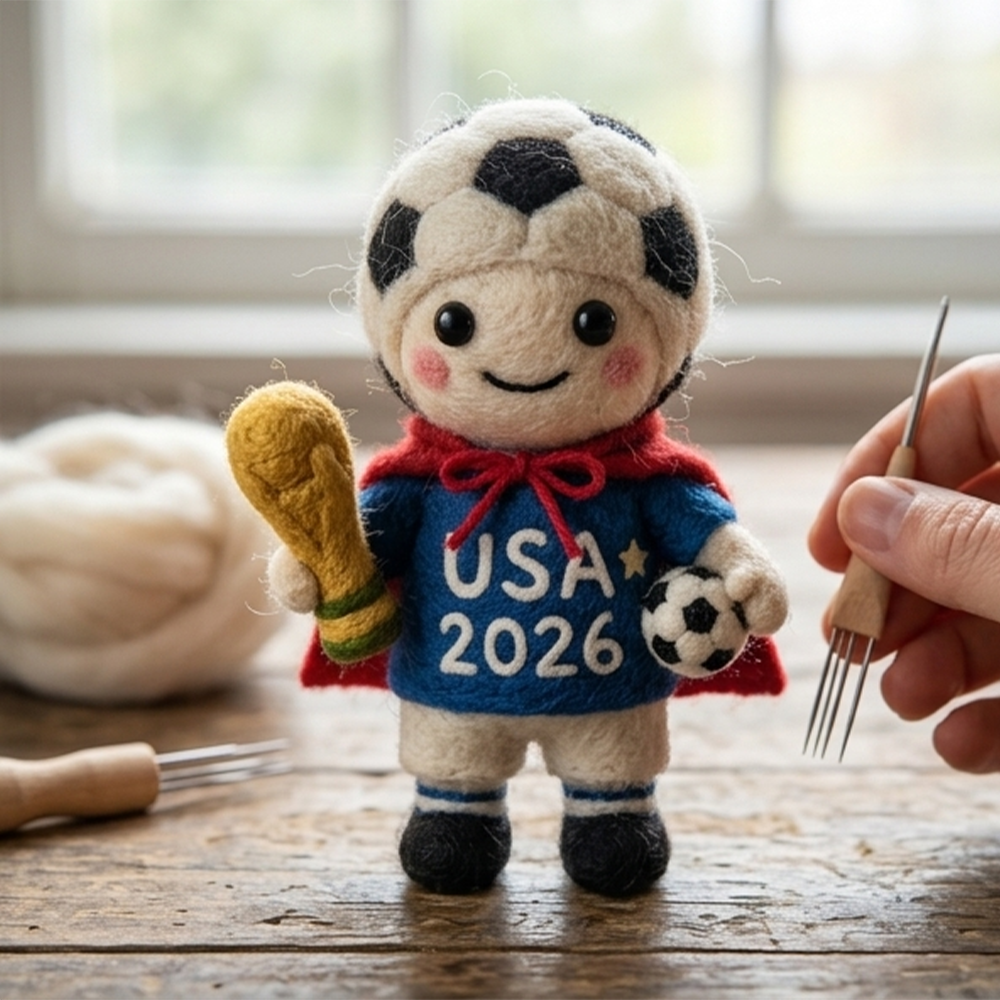 Handmade Wool Felt USA 2026 World Cup Mascot Figurine – Cute Sports Decor