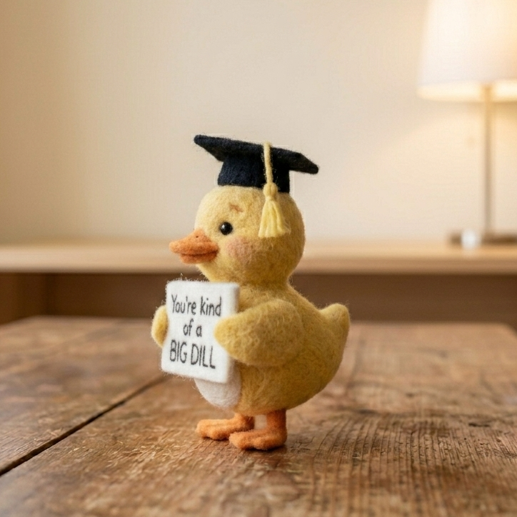 Handmade Wool Felt "Big Dill" Graduation Duck Figurine – Cute Graduation & Encouragement Gift