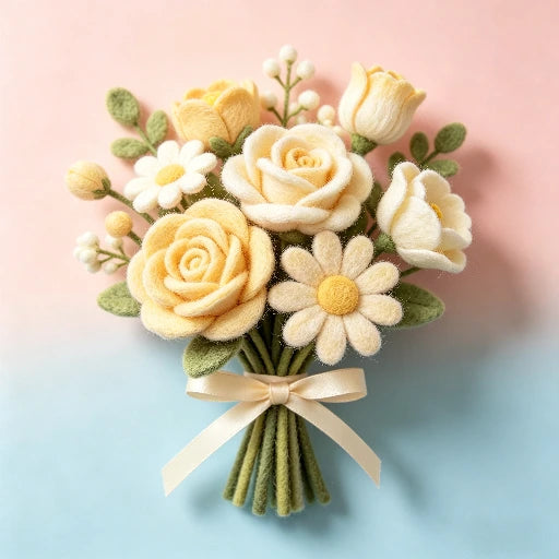 Handmade Wool Felt Mixed Flower Bouquet – Everlasting Multi-Bloom Arrangement