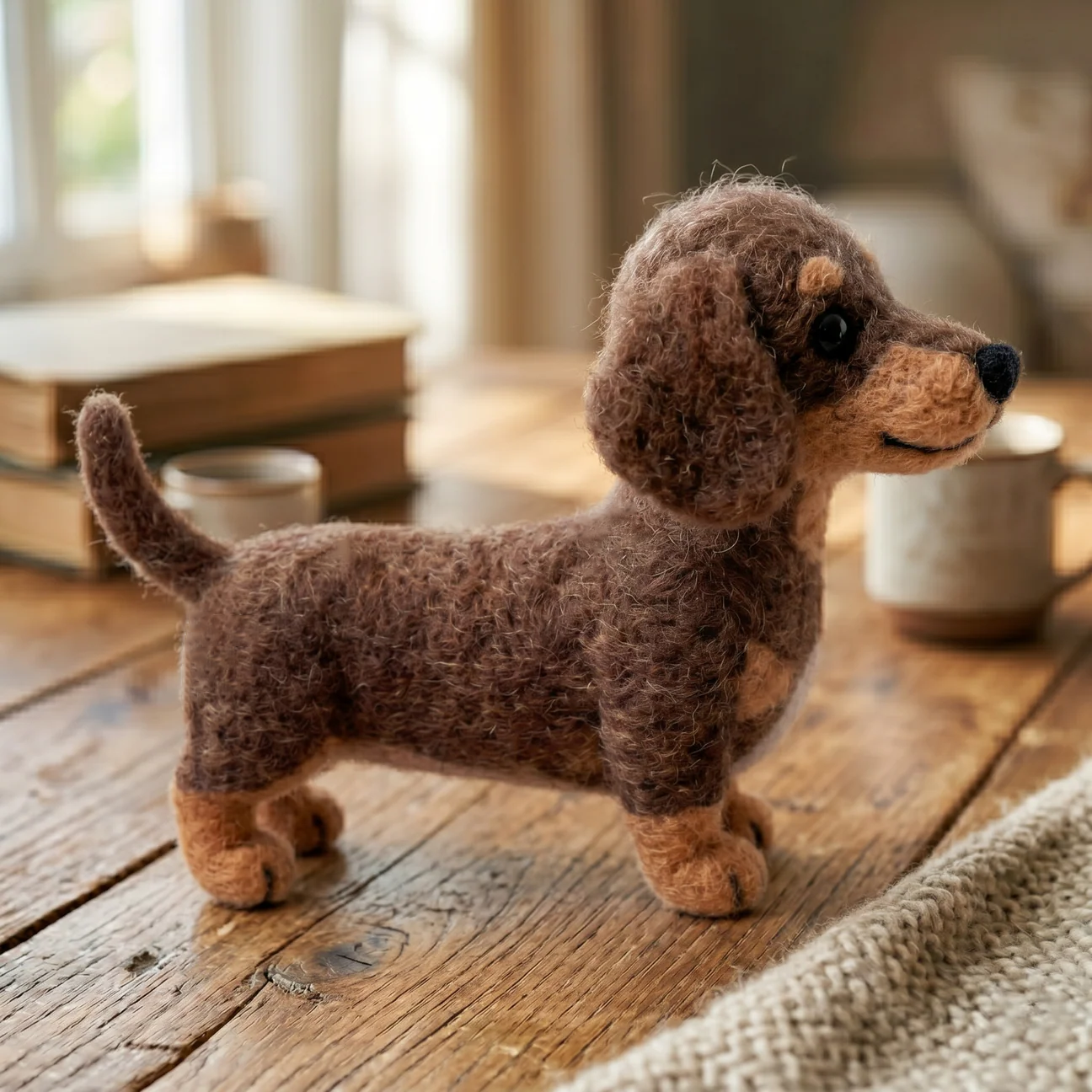 Handmade Wool Felt Dachshund Puppy Figurine – Cute Dog Lovers Decor