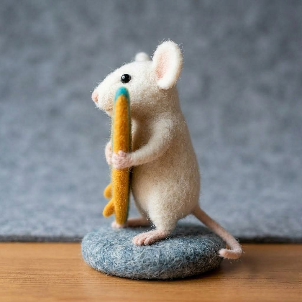 Handmade Wool Felt Surfer Mouse Figurine – Whimsical Summer Decor