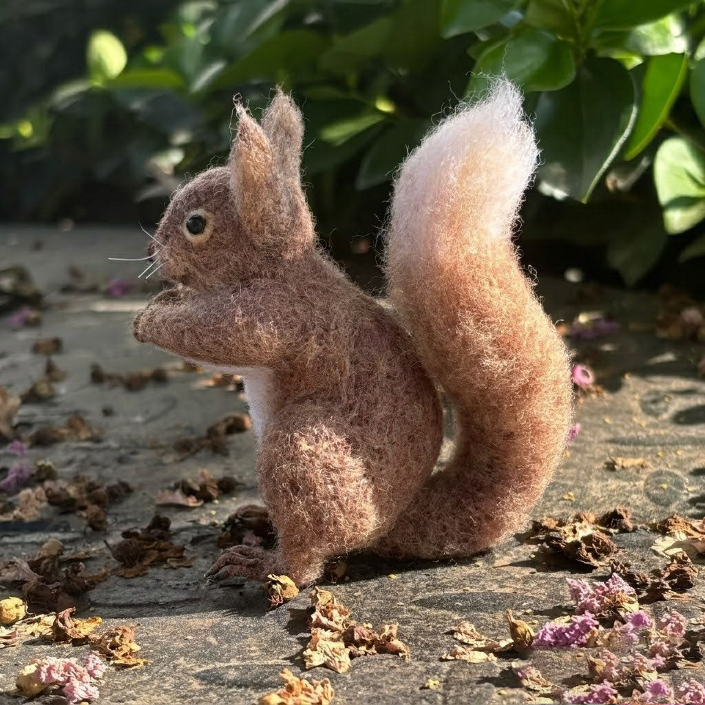 Handmade Wool Felt Squirrel with Acorn Figurine – Cute Woodland Decor
