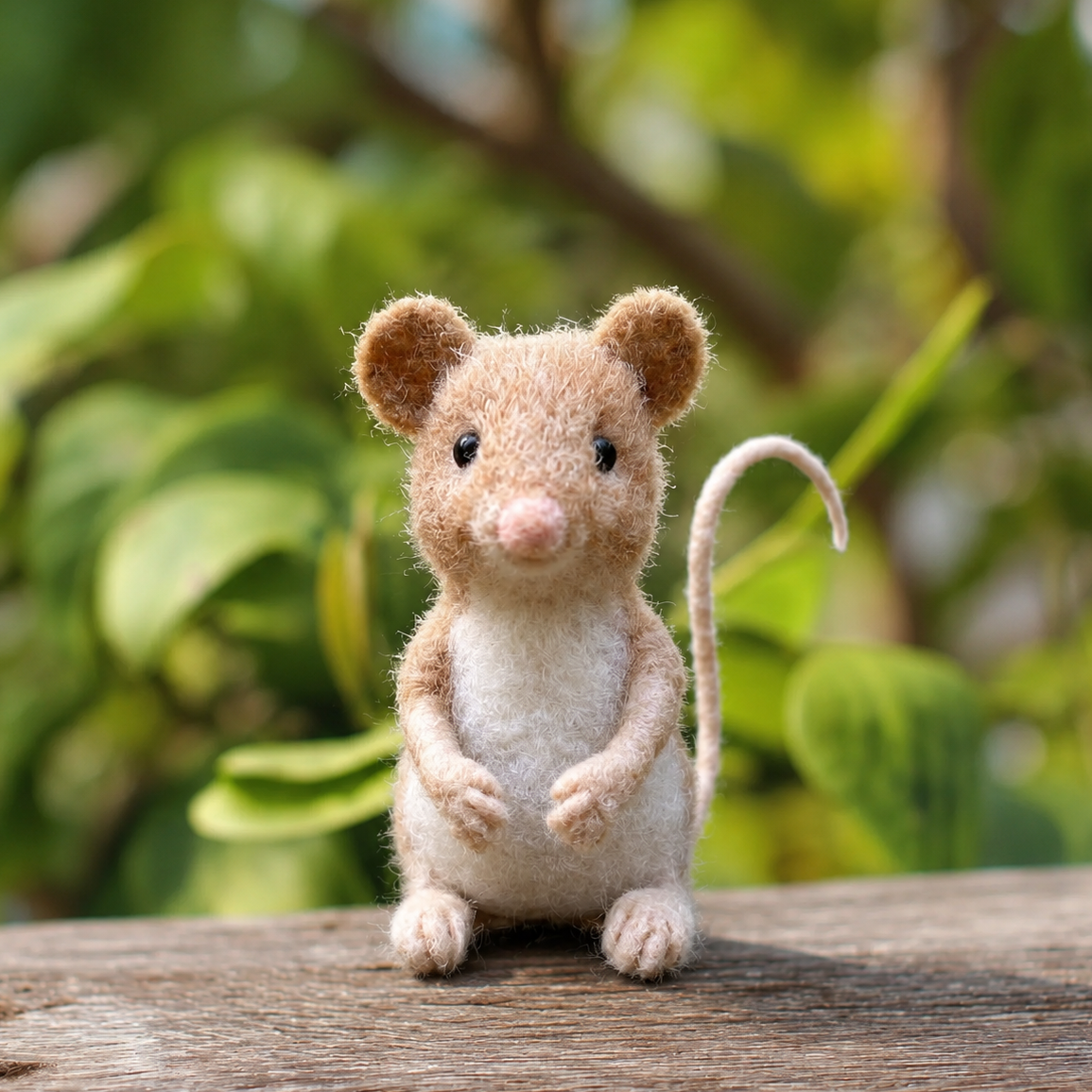 Handmade Wool Felt Brown Field Mouse Figurine – Cute Whimsical Woodland Decor