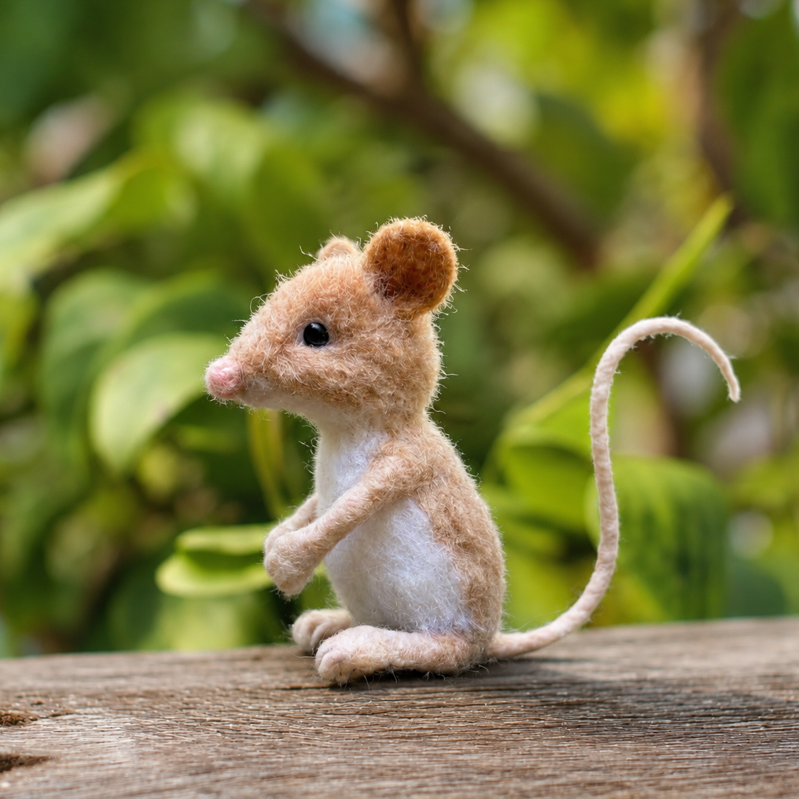 Handmade Wool Felt Brown Field Mouse Figurine – Cute Whimsical Woodland Decor