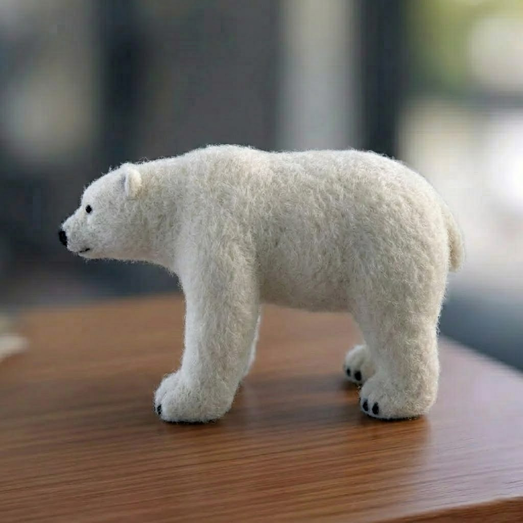 Handmade Wool Felt Polar Bear Figurine – Cute Arctic Wildlife Decor