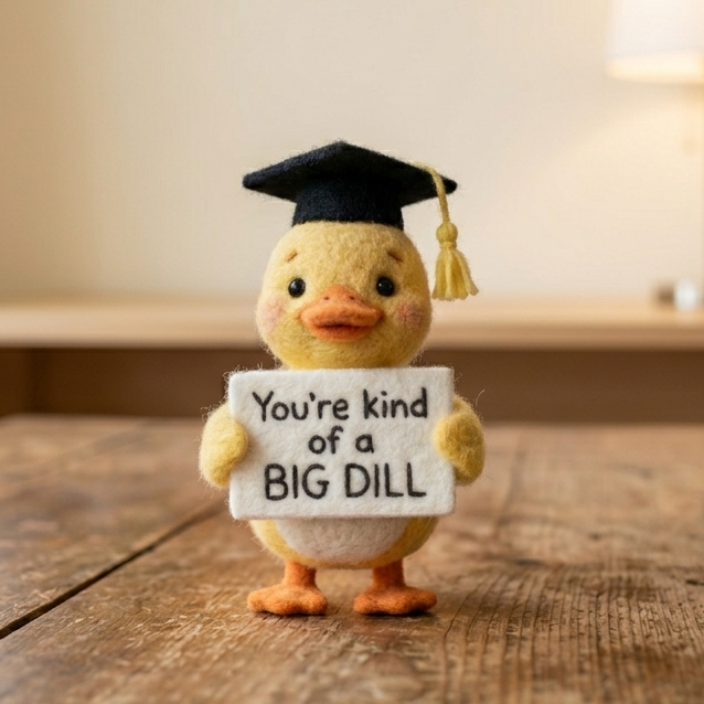 Handmade Wool Felt "Big Dill" Graduation Duck Figurine – Cute Graduation & Encouragement Gift