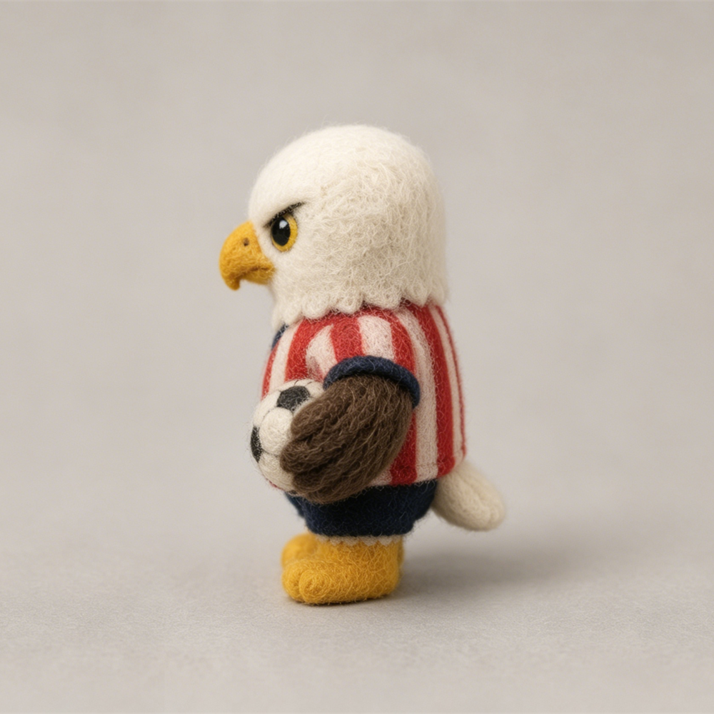 Handmade Wool Felt Soccer Eagle Figurine – Cute Patriotic Sports Decor