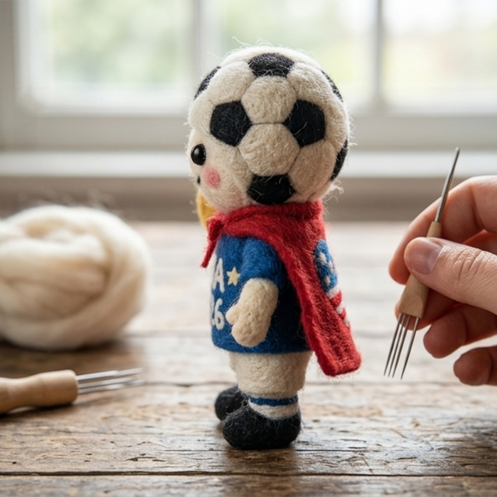 Handmade Wool Felt USA 2026 World Cup Mascot Figurine – Cute Sports Decor