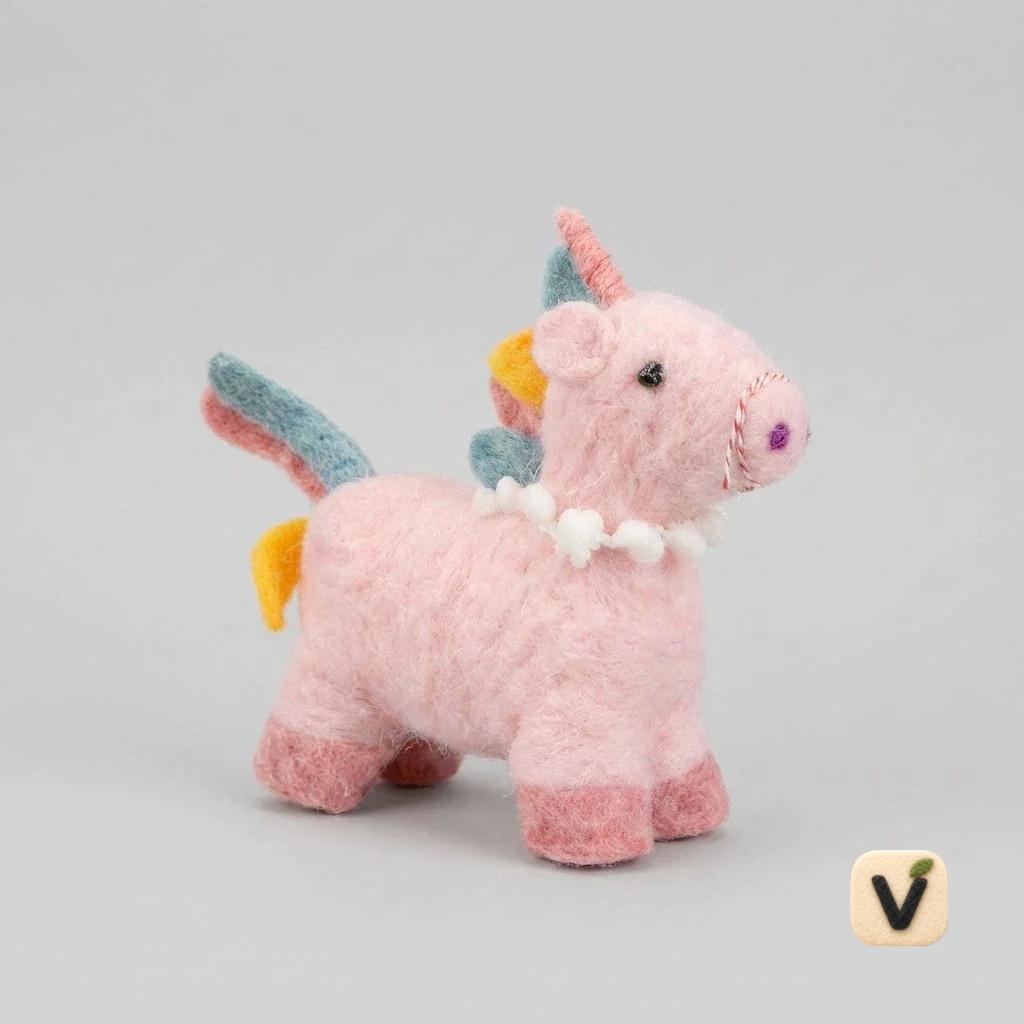 Handcrafted Wool Felt Unicorn Figurine - Cute Pink Mythical Craft Decor