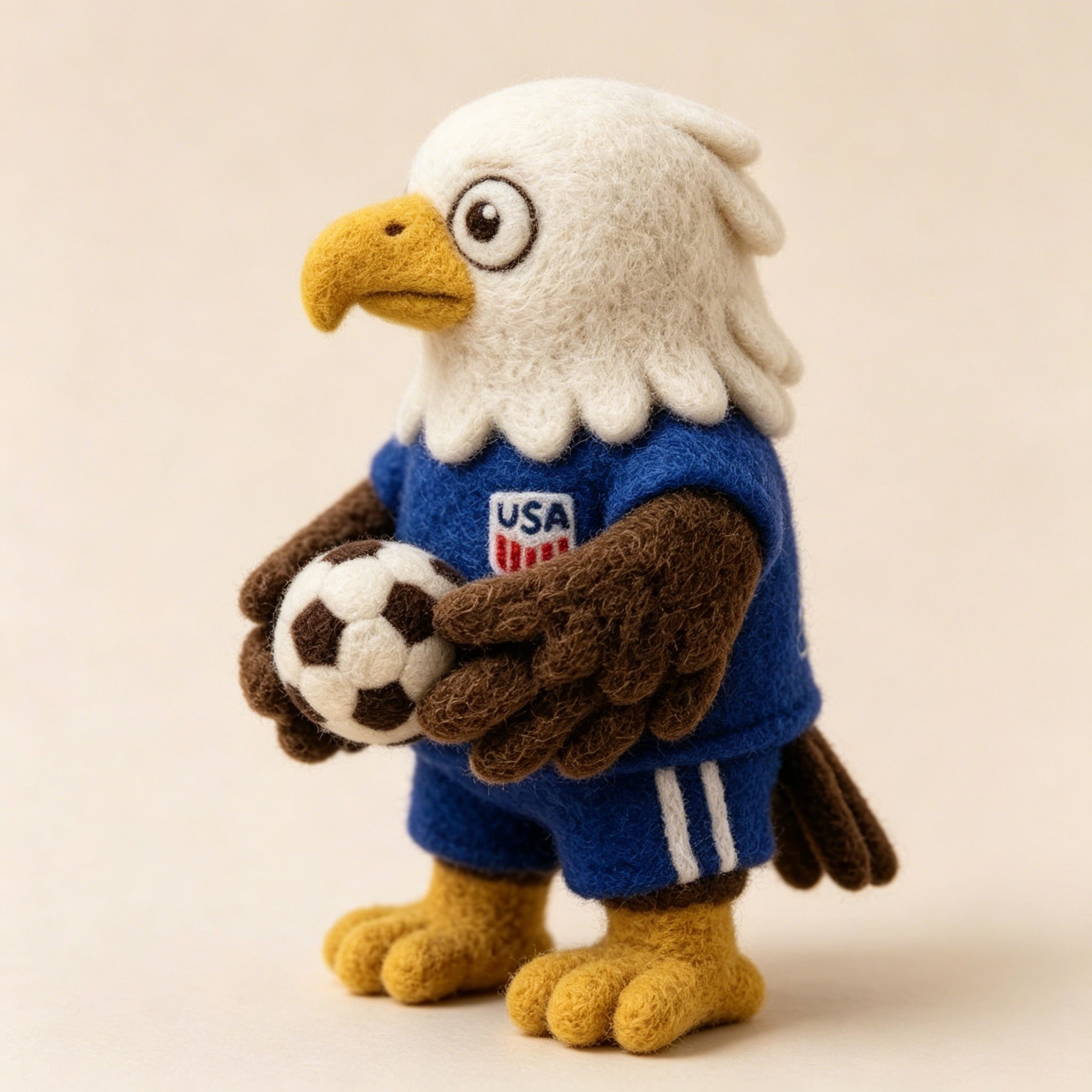 Handmade Wool Felt USA Soccer Eagle Figurine – Sports Fan Decor