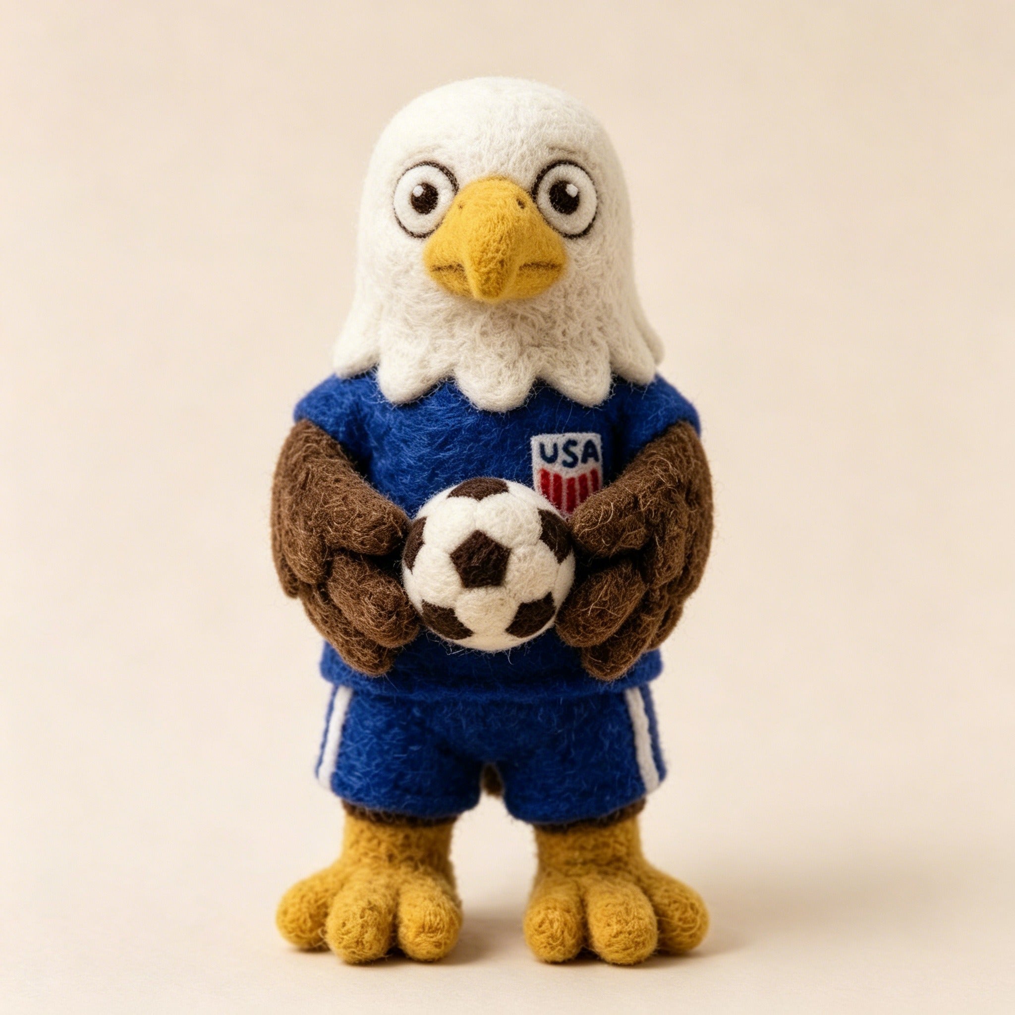 Handmade Wool Felt USA Soccer Eagle Figurine – Sports Fan Decor