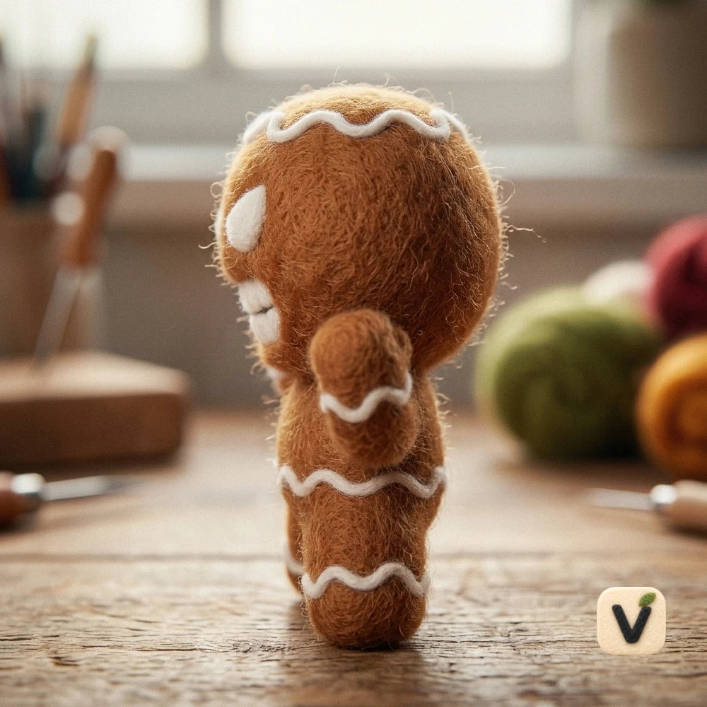 Handmade Wool Felt Fist Pump Angry Gingerbread Man – Festive Motivational Desktop Ornament