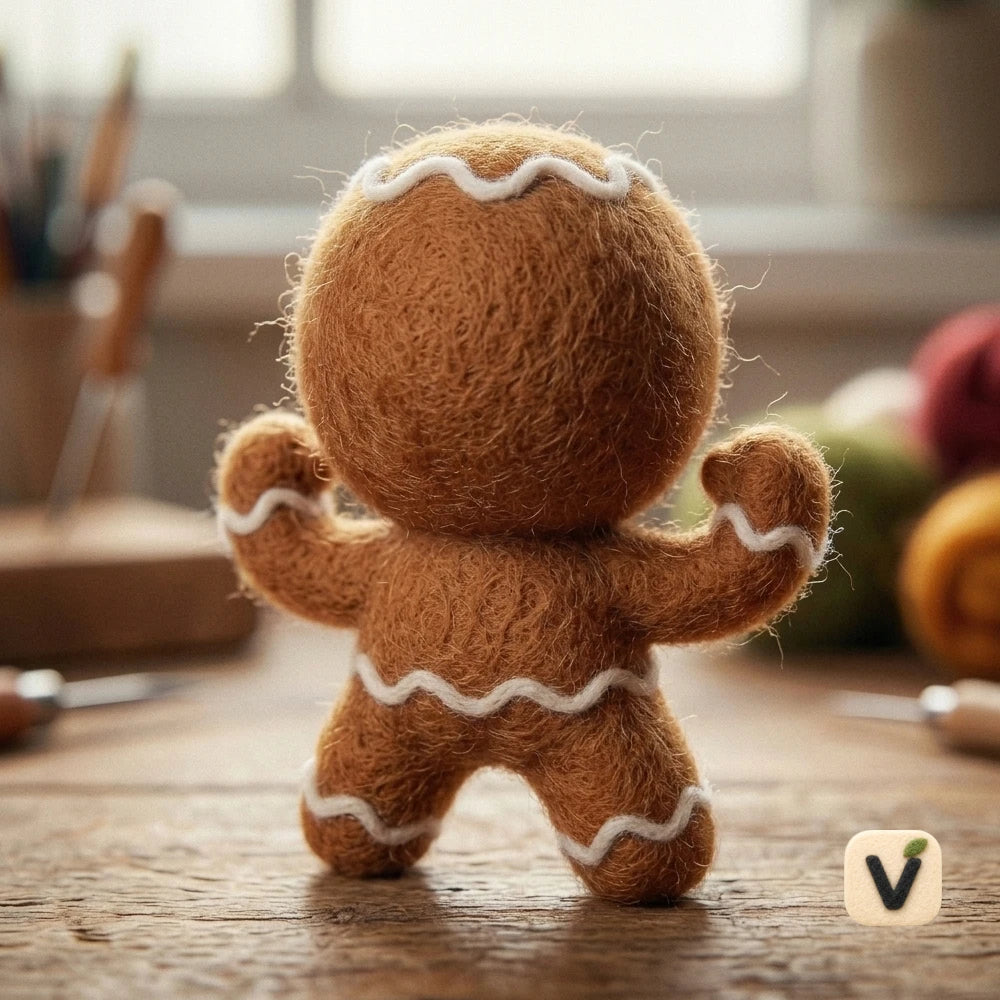 Handmade Wool Felt Fist Pump Angry Gingerbread Man – Festive Motivational Desktop Ornament
