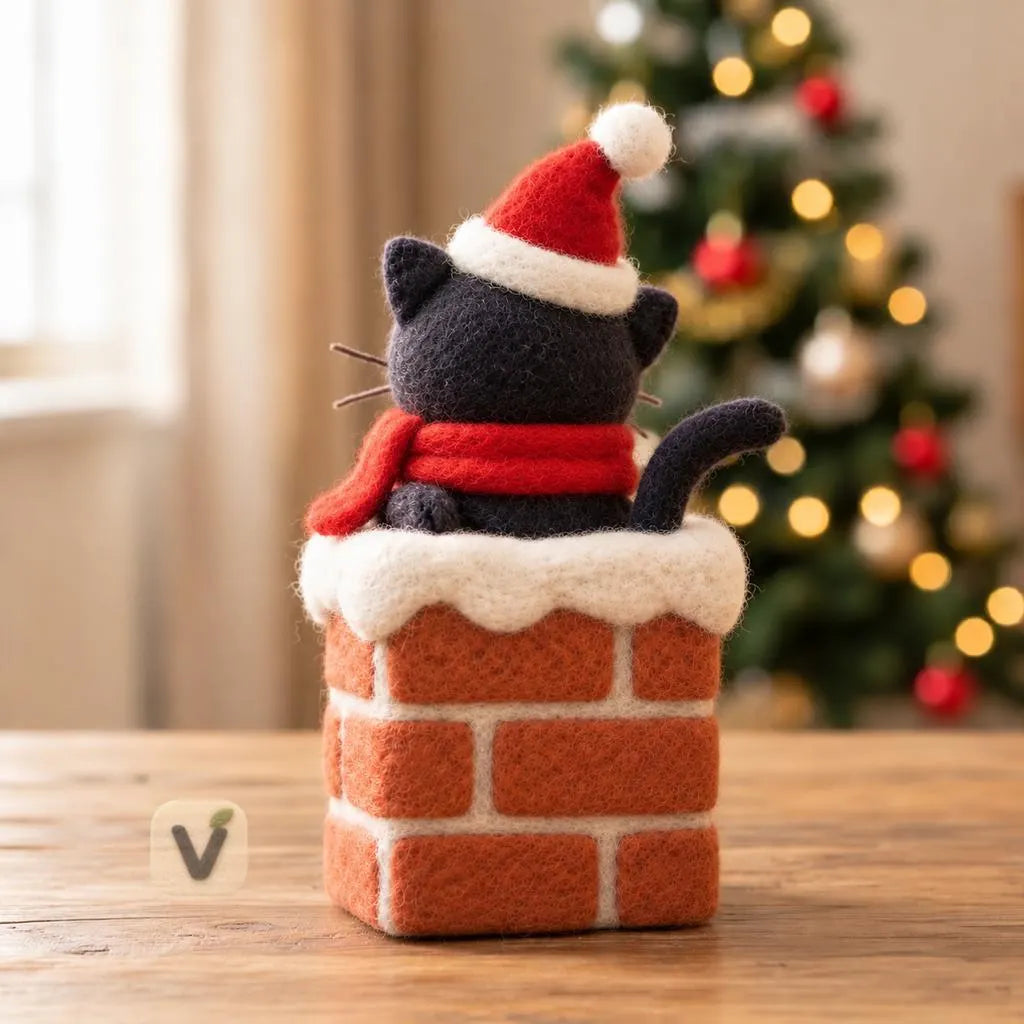Black Kitty's Snowy Chimney Figurine