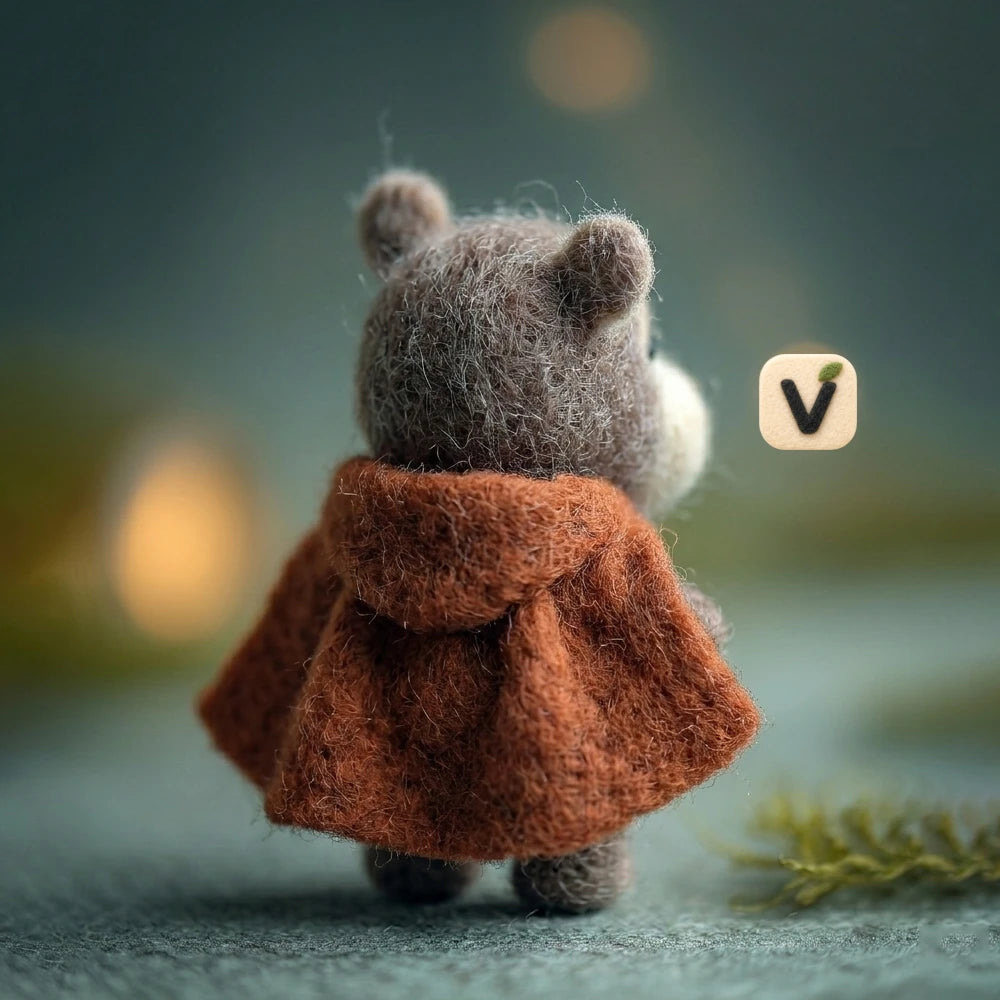 Handmade Wool Felt Cute Hippo Figurine with Orange Superhero Cape – Wildlife Desktop Decor