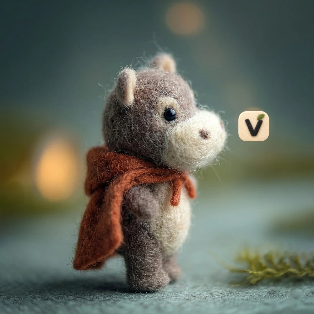 Handmade Wool Felt Cute Hippo Figurine with Orange Superhero Cape – Wildlife Desktop Decor