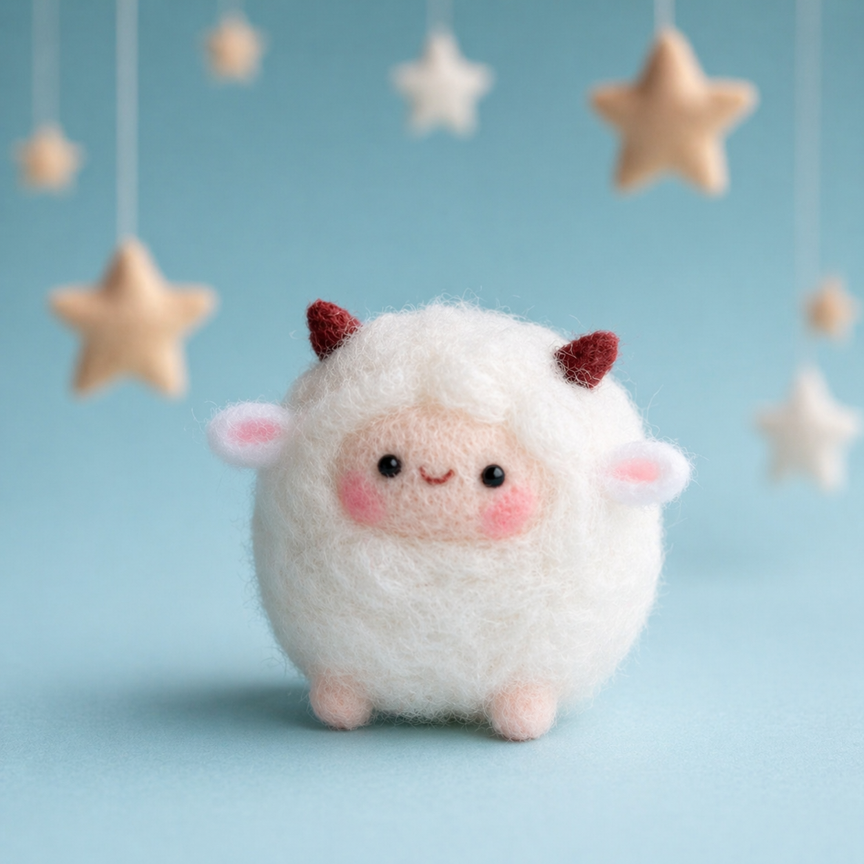 Handmade Wool Felt Round Sheep Figurine – Cute Kawaii Lamb Decor
