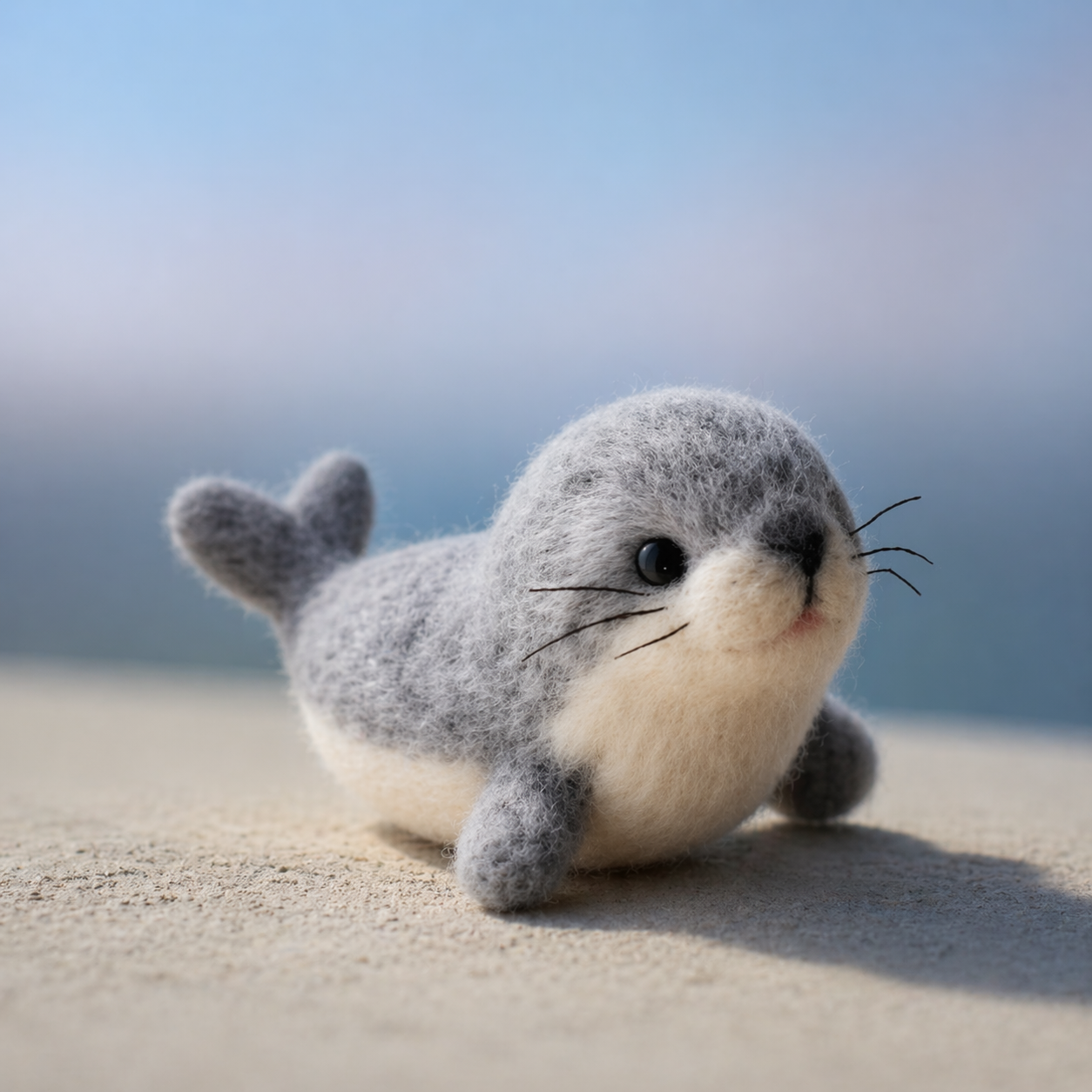 Handmade Wool Felt Grey Seal Pup Figurine – Cute Ocean Animal Decor
