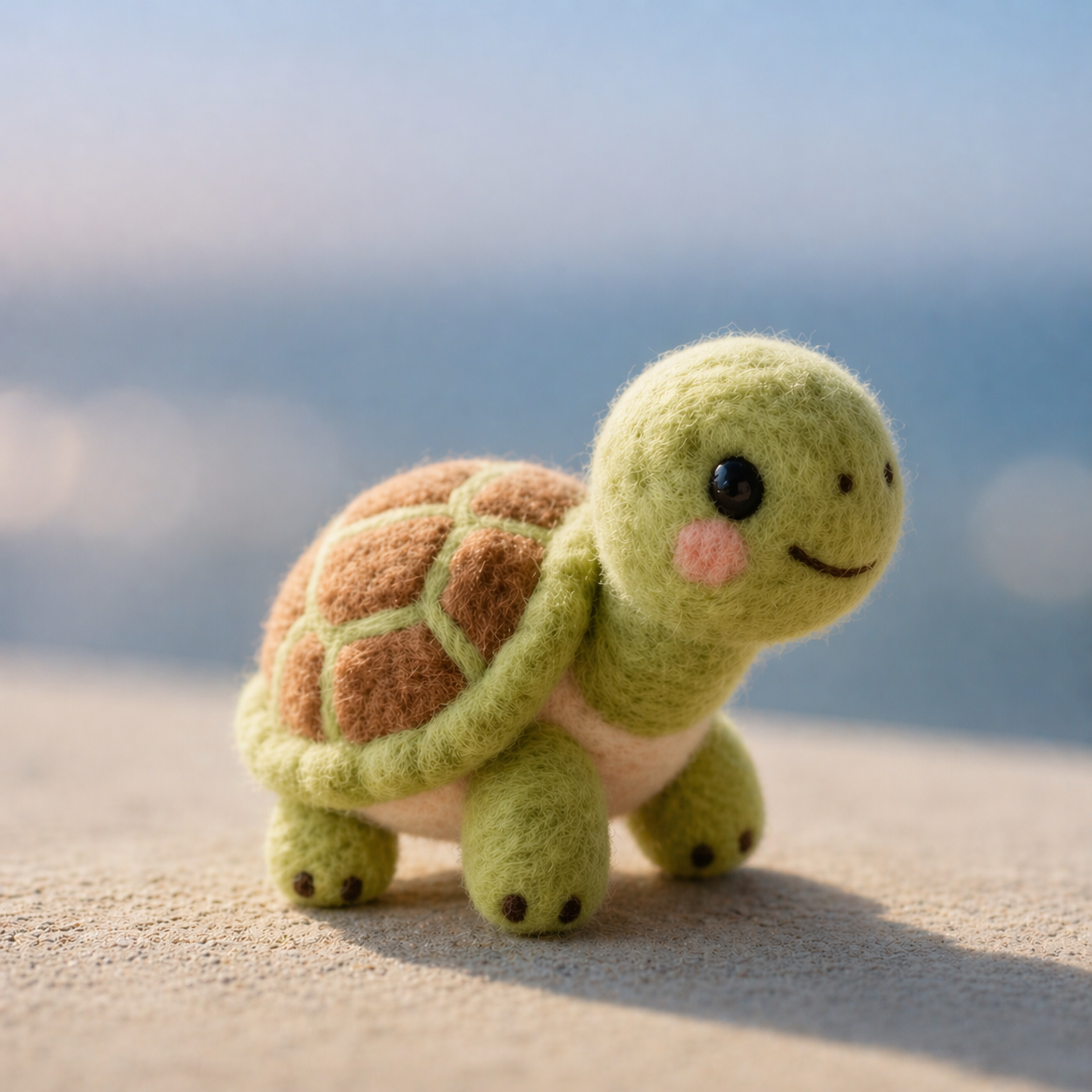 Handmade Wool Felt Cute Turtle Figurine – Adorable Ocean Friend Decor