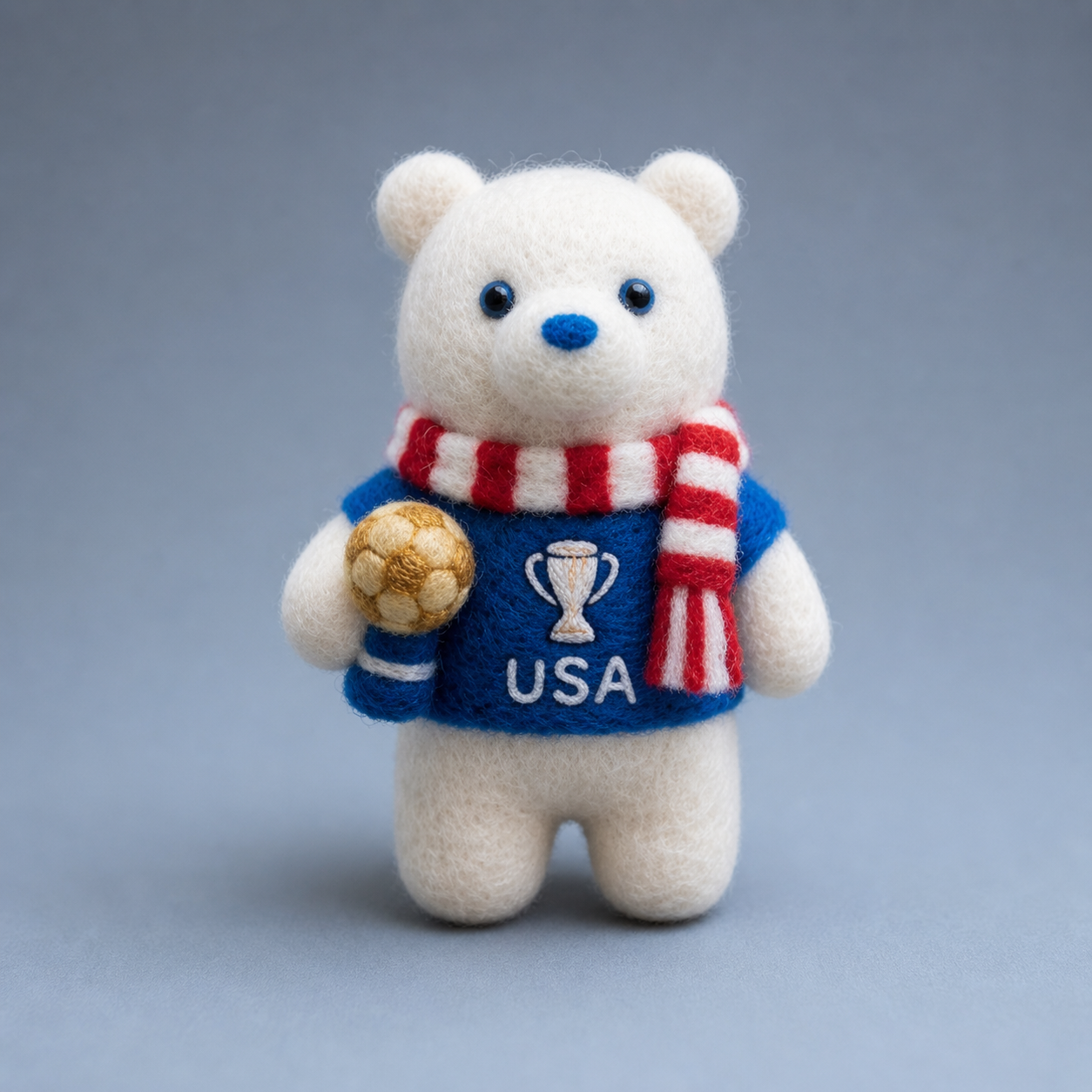 Handmade Wool Felt USA World Cup Polar Bear Figurine – Cute Sports Decor