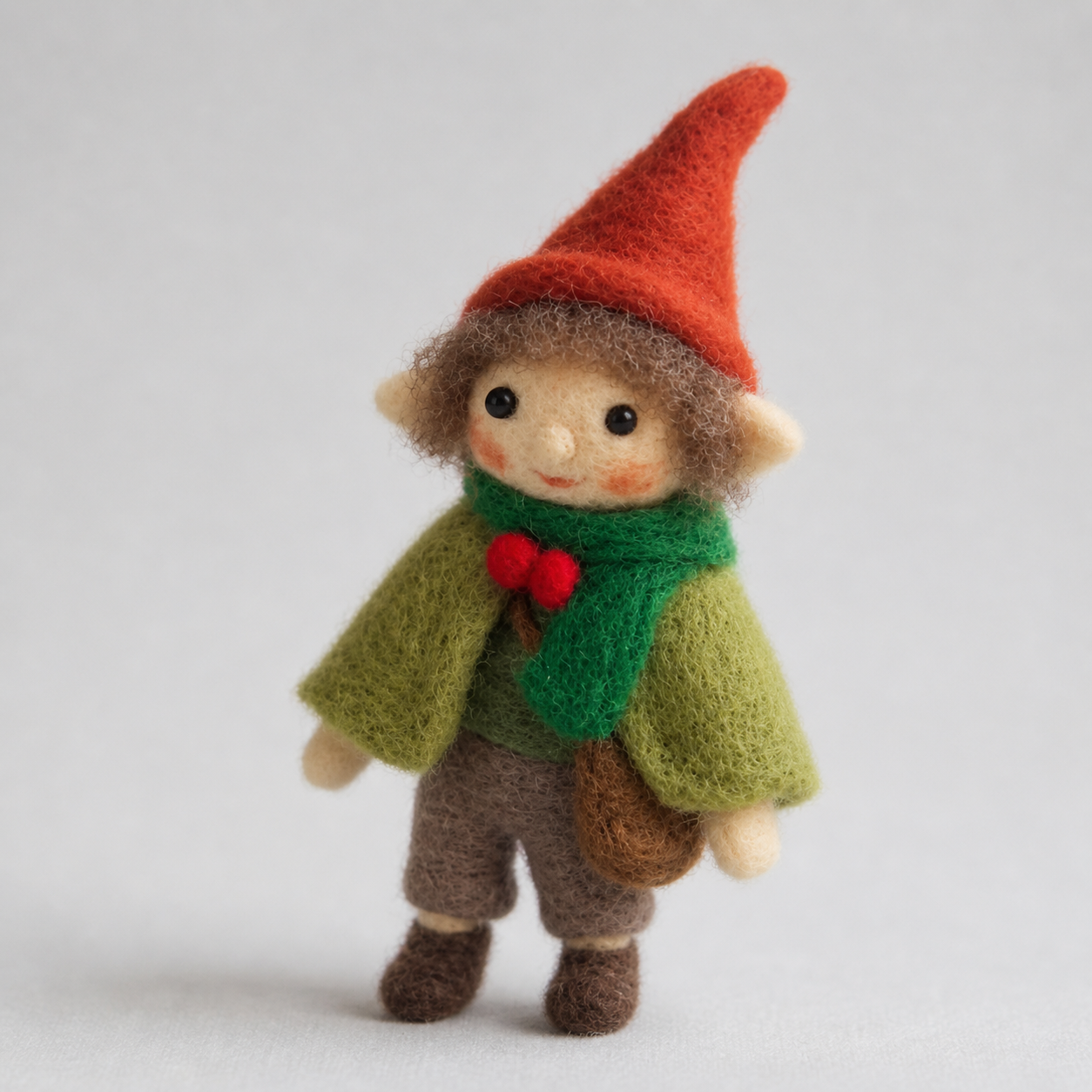 Handmade Wool Felt Forest Elf Boy Figurine – Cute Whimsical Decor