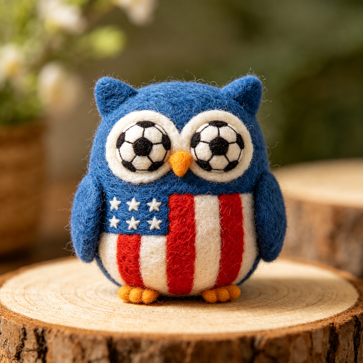 Handmade Wool Felt USA Soccer Owl Figurine – Cute Patriotic Sports Decor