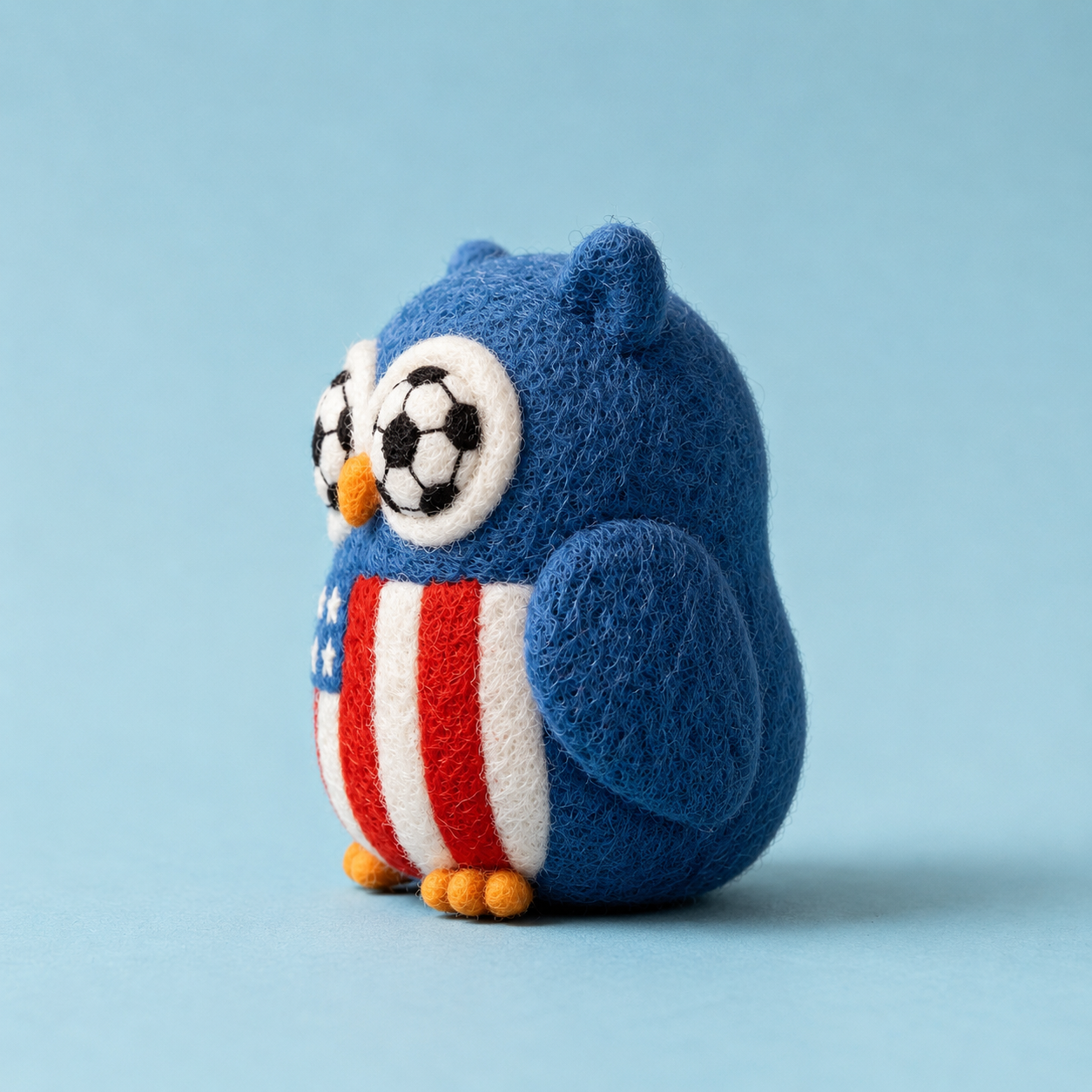 Handmade Wool Felt USA Soccer Owl Figurine – Cute Patriotic Sports Decor