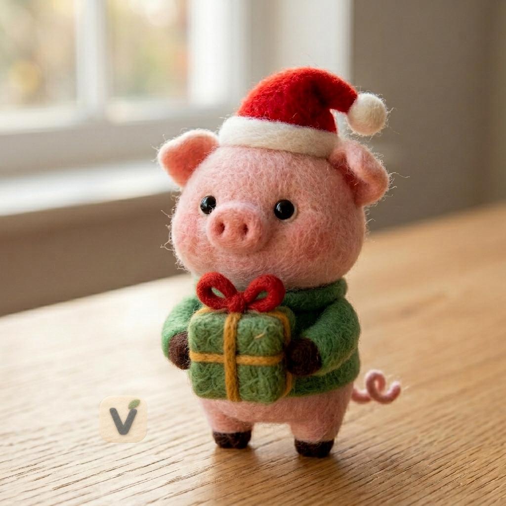 Christmas Gift Pig Figurine