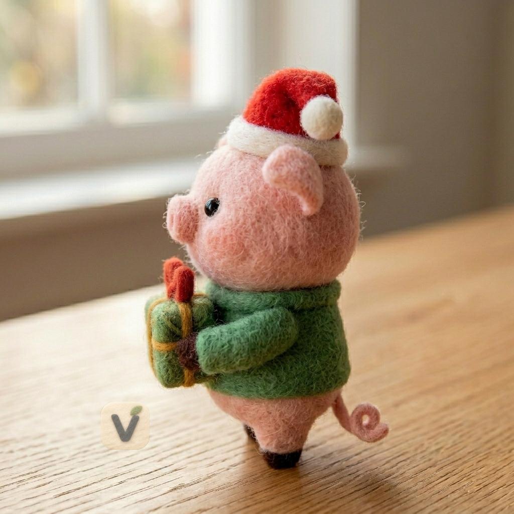 Christmas Gift Pig Figurine