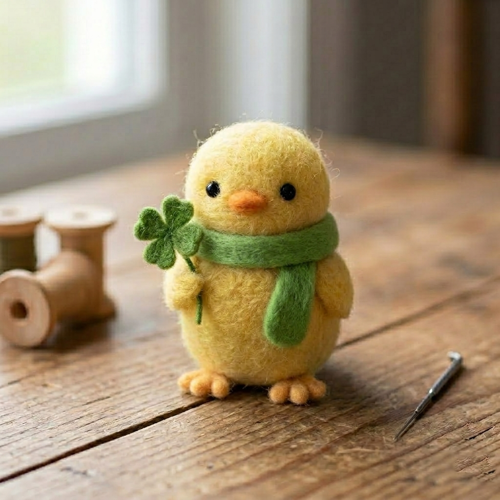 Handmade Wool Felt Lucky Clover Chick Figurine – Cute St. Patrick’s Day Decor