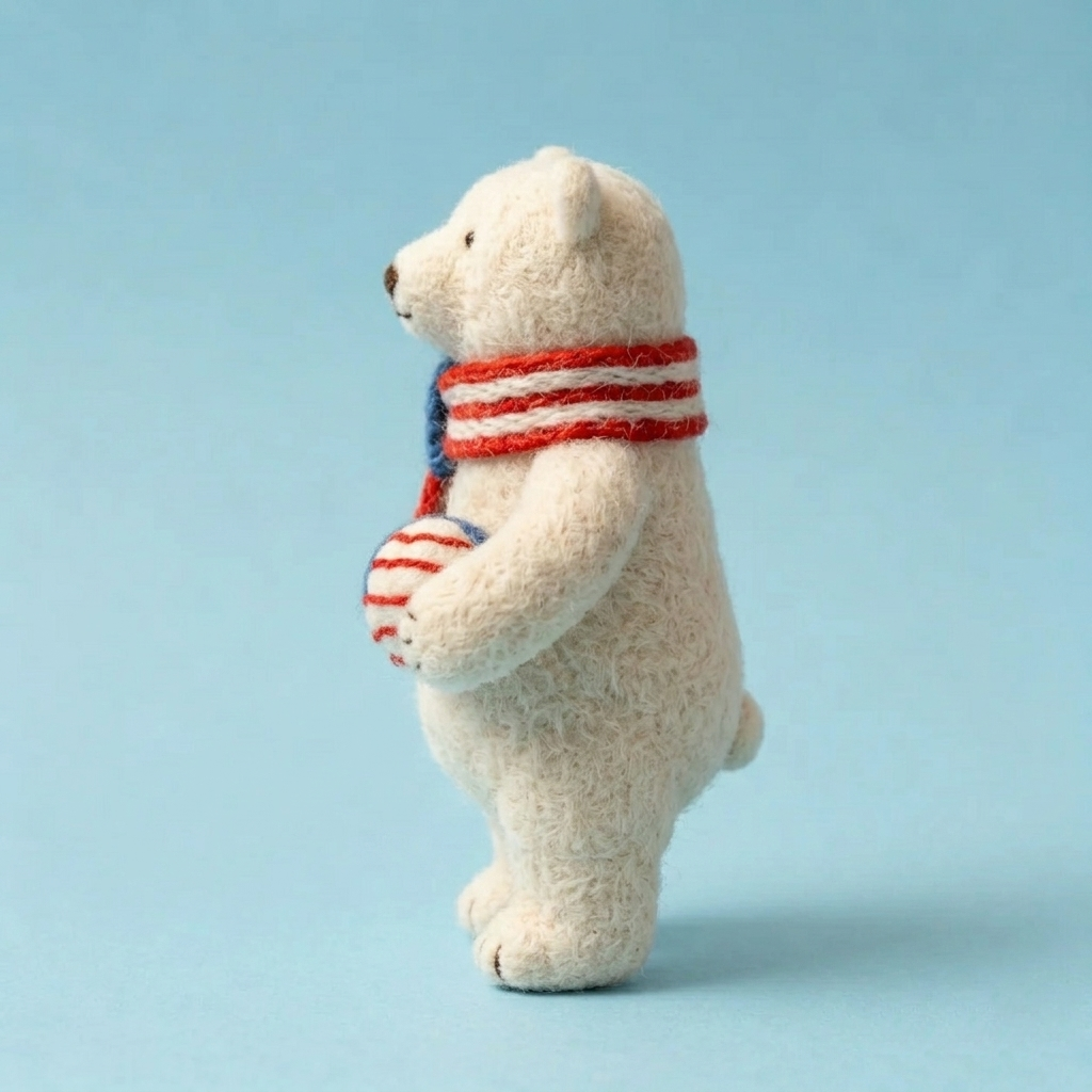 Handmade Wool Felt USA Patriotic Polar Bear Figurine – Cute Sports Decor