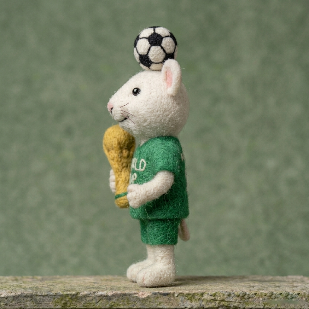 Handmade Wool Felt World Cup 2026 Soccer Mouse Figurine – Cute Sports Decor