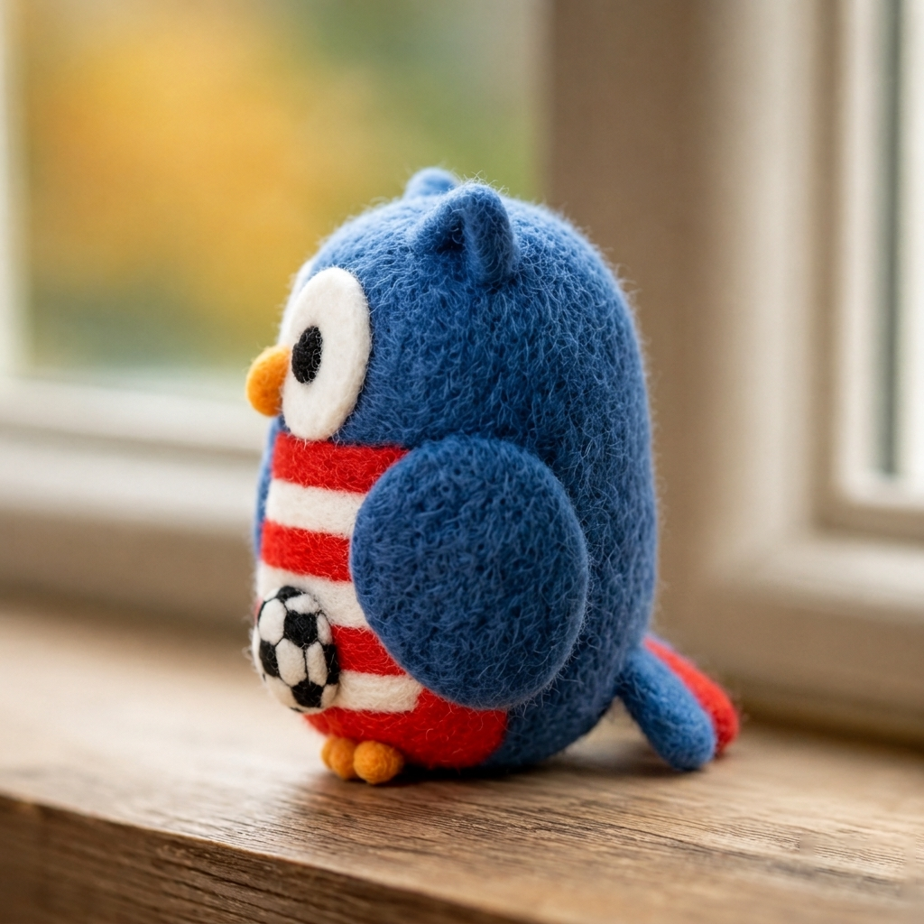 Handmade Wool Felt USA Patriotic Soccer Owl Figurine – Cute Sports Decor