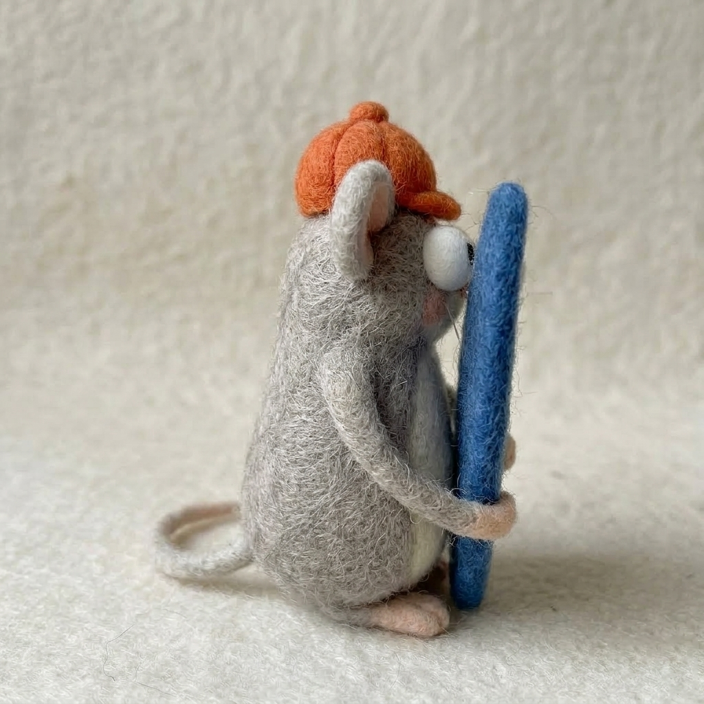 Handmade Wool Felt Surfer Mouse Figurine – Cute Summer Beach Themed Decor