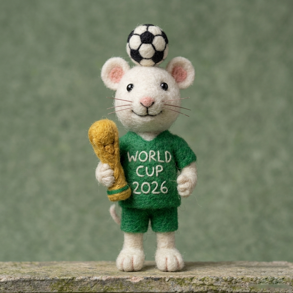Handmade Wool Felt World Cup 2026 Soccer Mouse Figurine – Cute Sports Decor