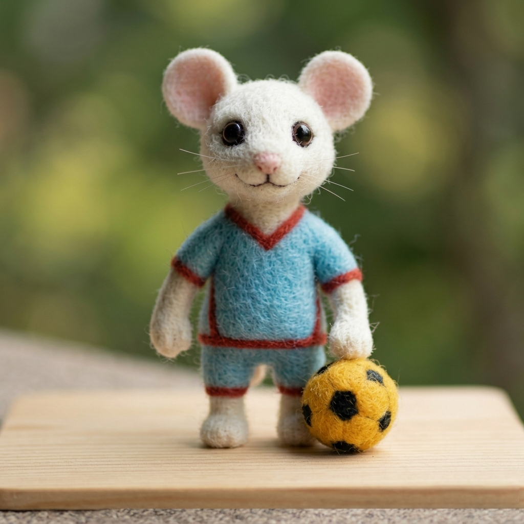 Handmade Wool Felt Soccer Mouse Figurine – Cute Sports Decor