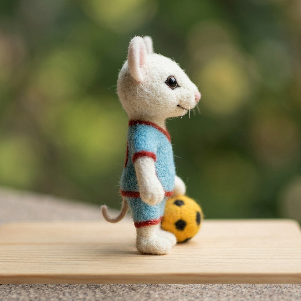 Handmade Wool Felt Soccer Mouse Figurine – Cute Sports Decor