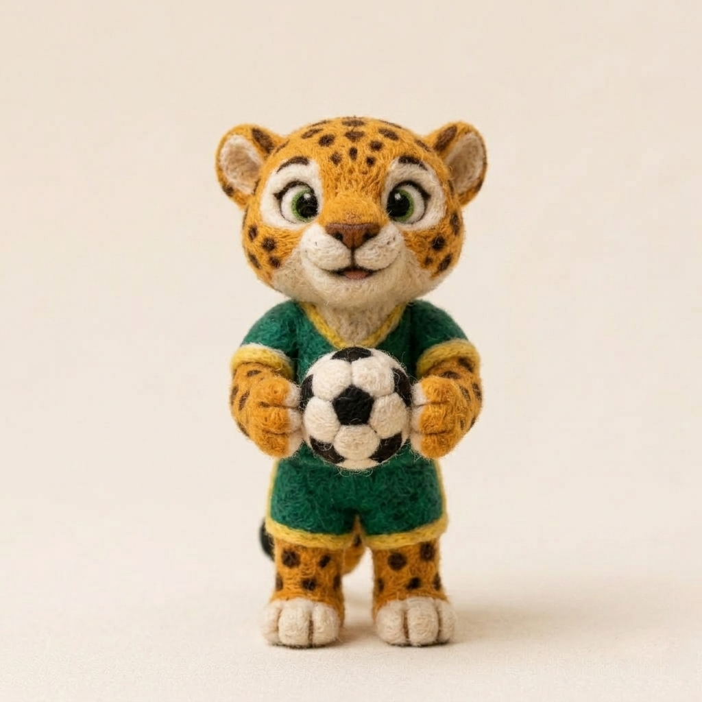 Handmade Wool Felt Soccer Leopard Figurine – Cute Sports Decor