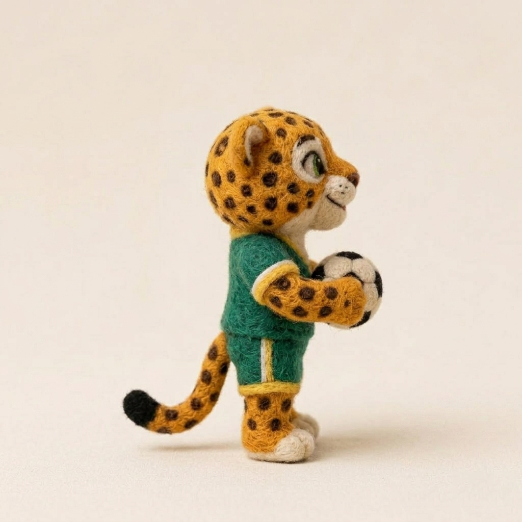 Handmade Wool Felt Soccer Leopard Figurine – Cute Sports Decor