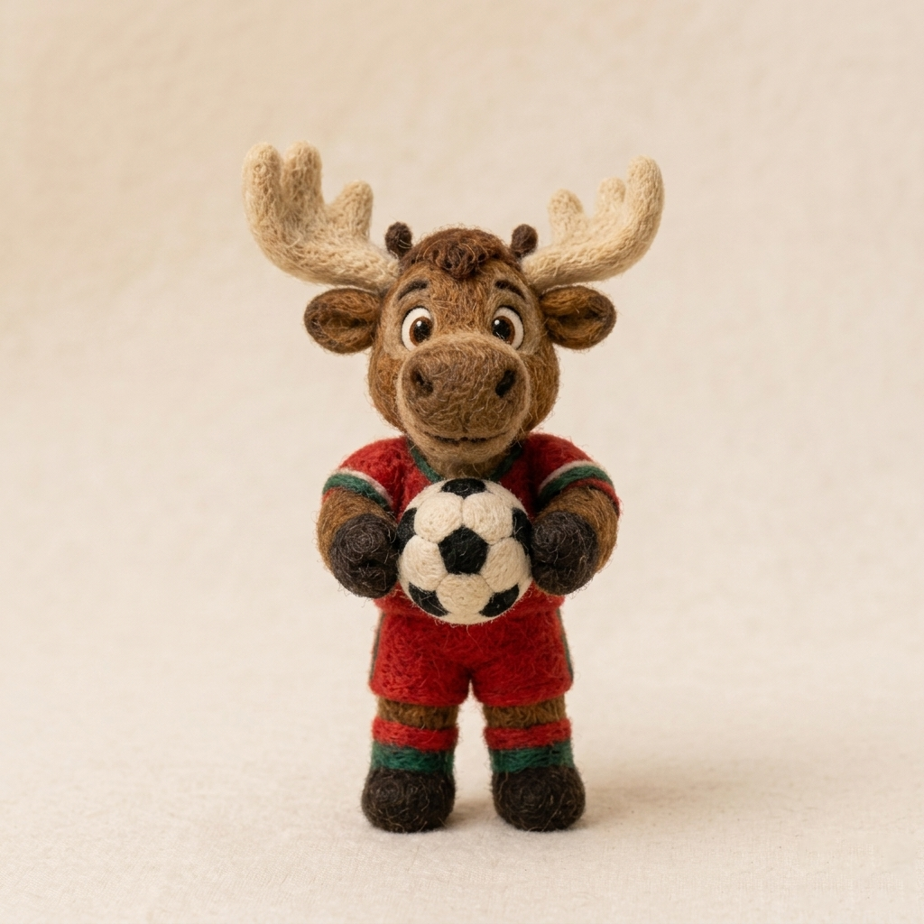 Handmade Wool Felt Soccer Moose Figurine – Cute Sports Decor