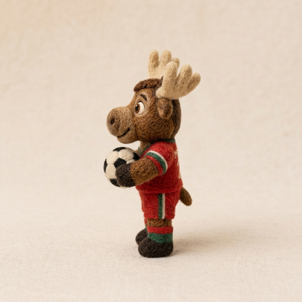 Handmade Wool Felt Soccer Moose Figurine – Cute Sports Decor