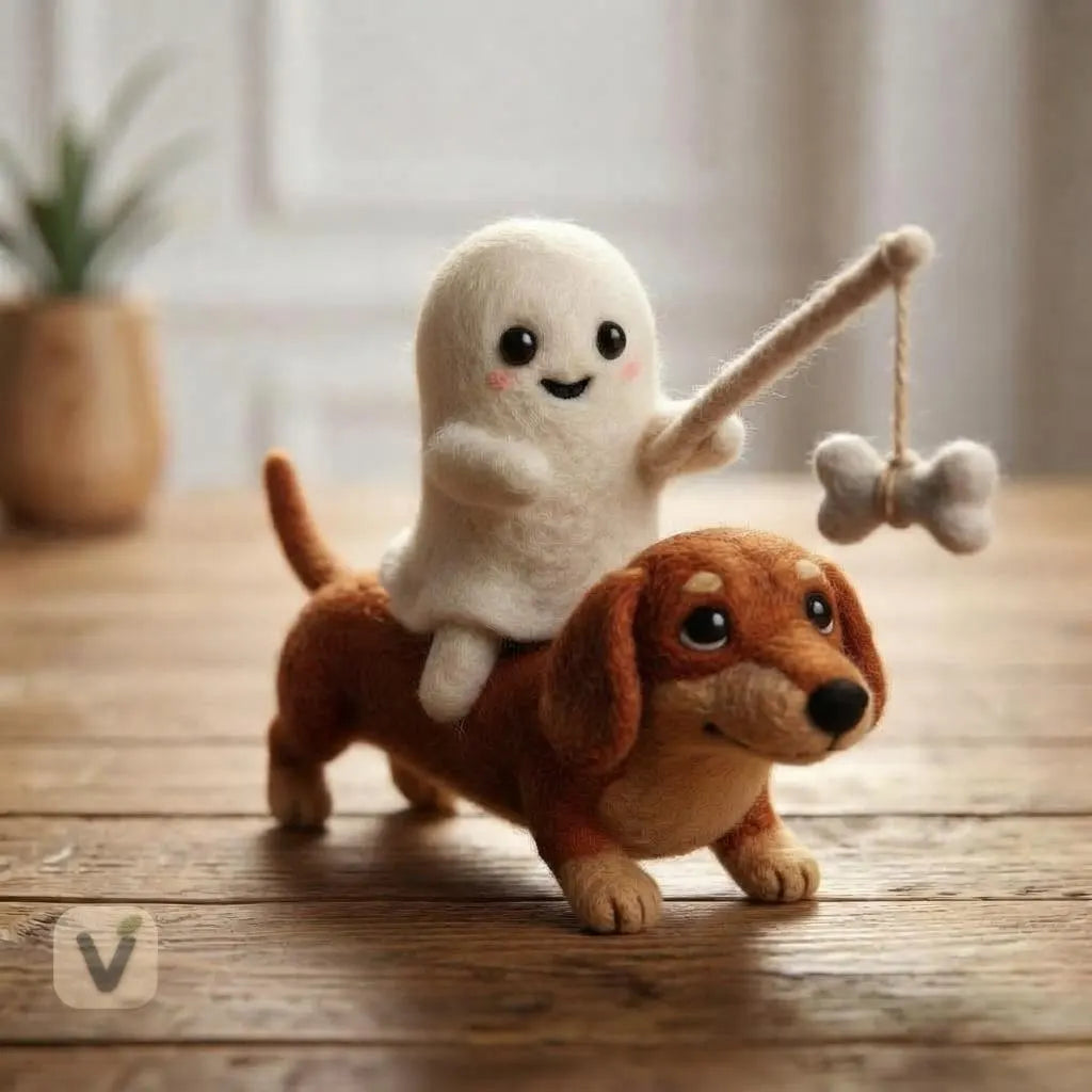 Ghost's Bone Bait on Dachshund Figurine