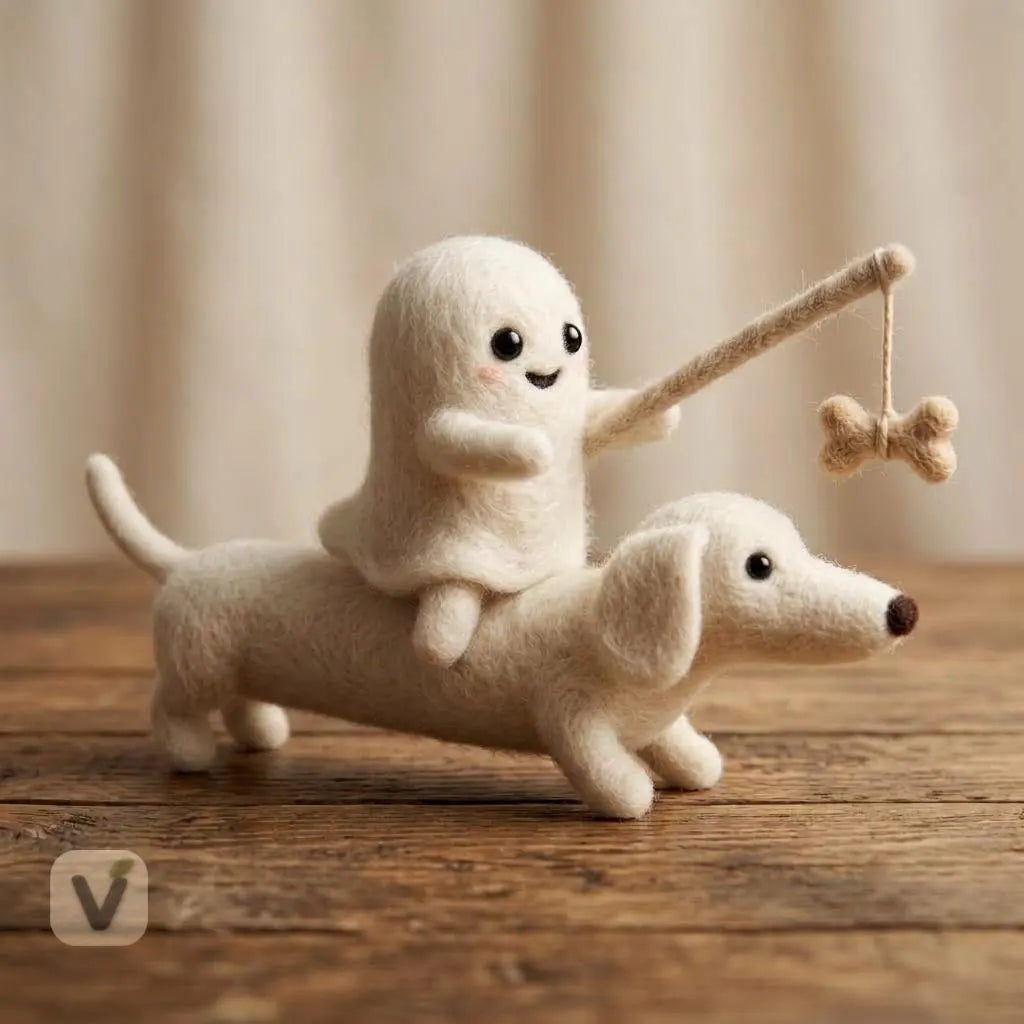 Ghost's Bone Bait on Dachshund Figurine