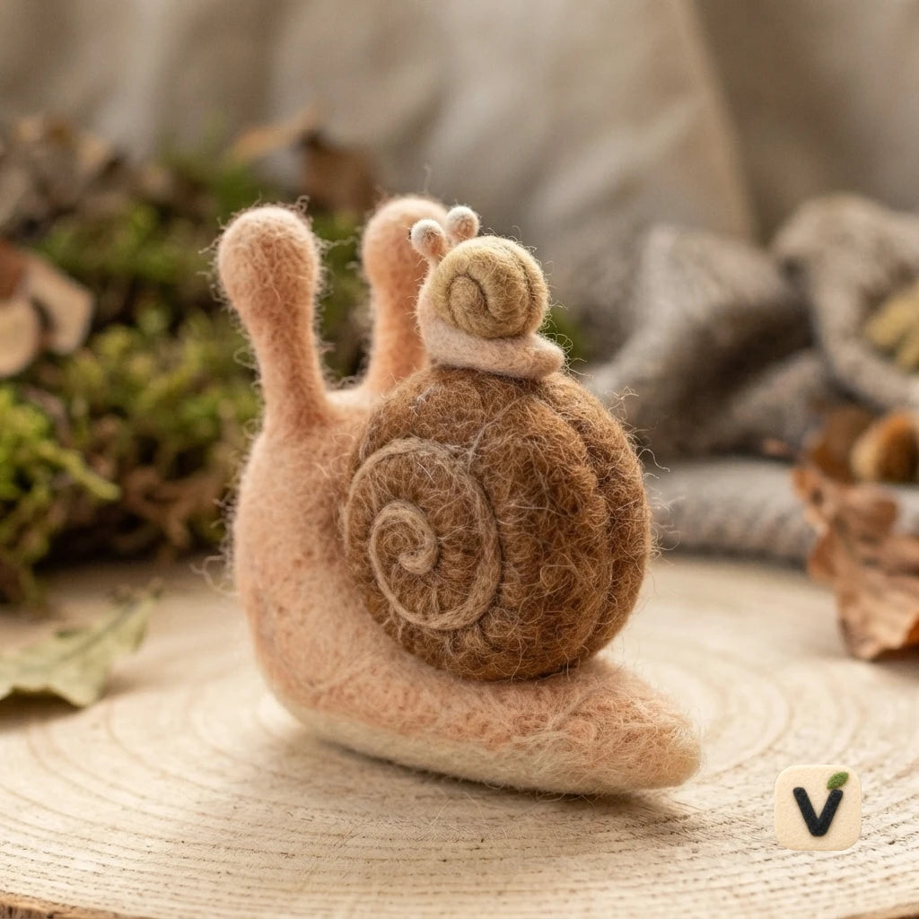 Handmade Wool Felt Parent and Baby Snail Figurine Set – Forest Mini Creature Table Decor