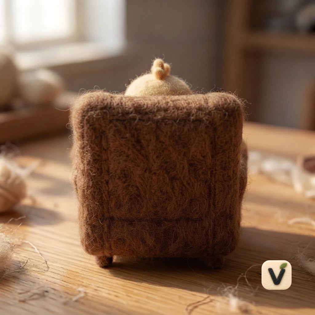 Handmade Wool Felt Lazy Chick Figurine with Mini Sofa – Relaxing Farm Animal Desktop Ornament