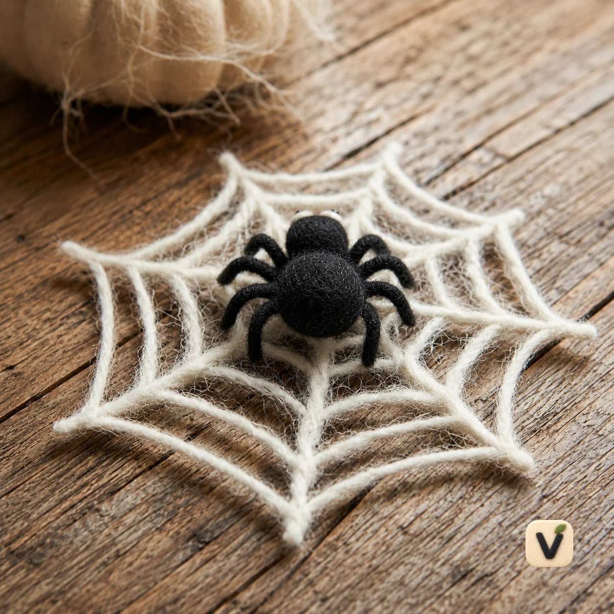 Handmade Wool Felt Cute Spider with Web – Halloween Themed Mini Desktop Ornament