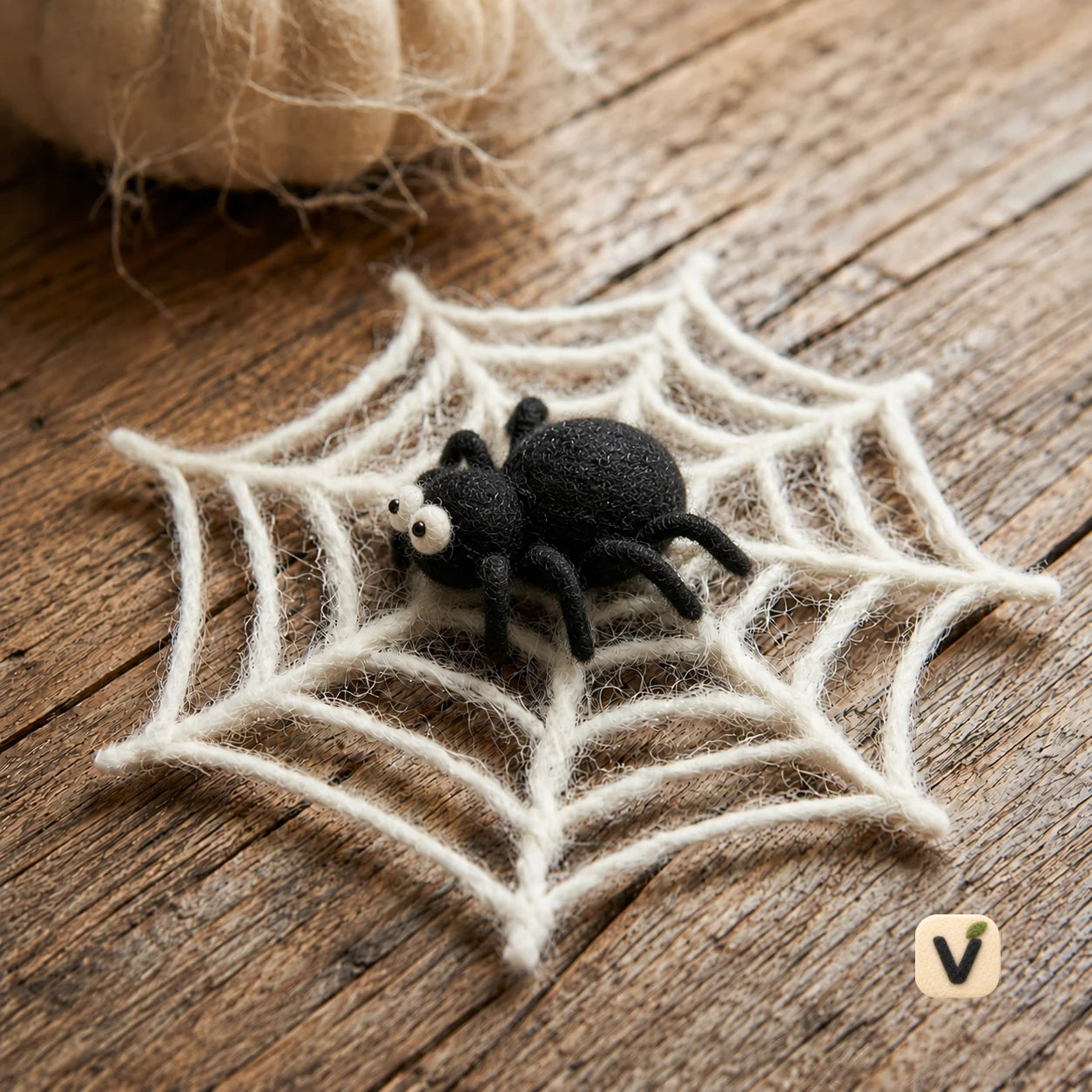 Handmade Wool Felt Cute Spider with Web – Halloween Themed Mini Desktop Ornament