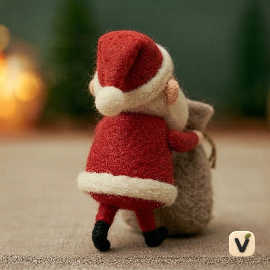 Handmade Wool Felt Santa Claus Pushing Gift Sack – Christmas Warm Festive Desktop Ornament